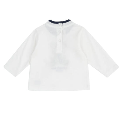 Boys White &amp; Brown Embroidered Long Sleeve T-shirt