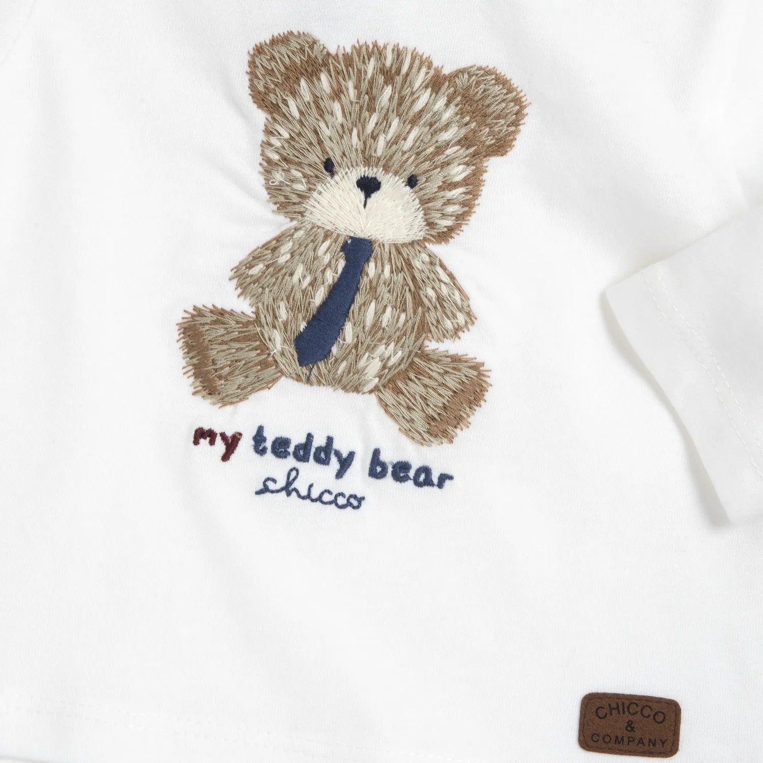 Boys White &amp; Brown Embroidered Long Sleeve T-shirt