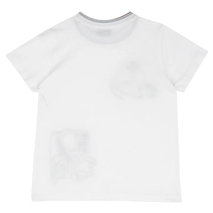 Boys White and Brown Embroidered T-shirt