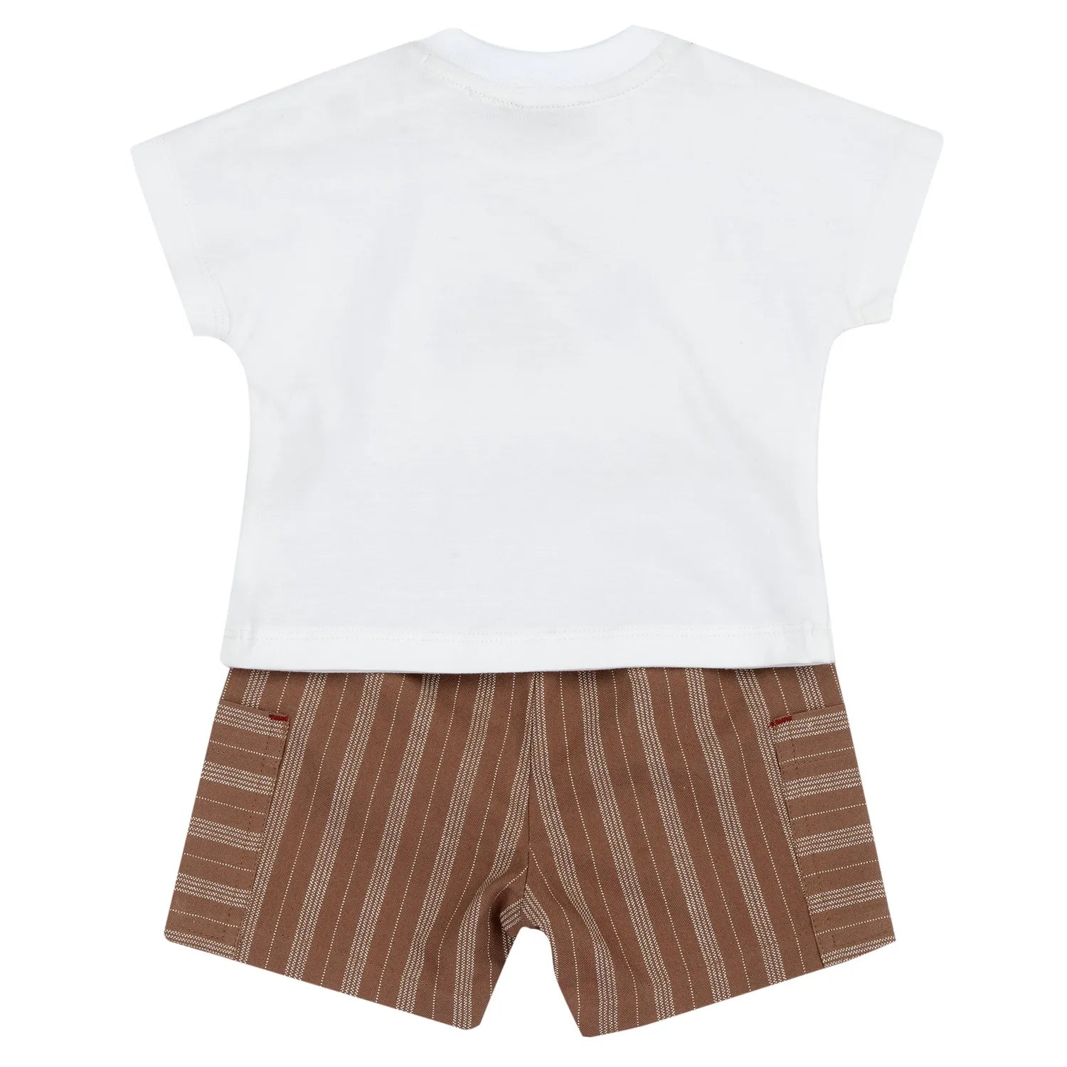 Boys White and Brown Embroidered T-Shirt with Shorts