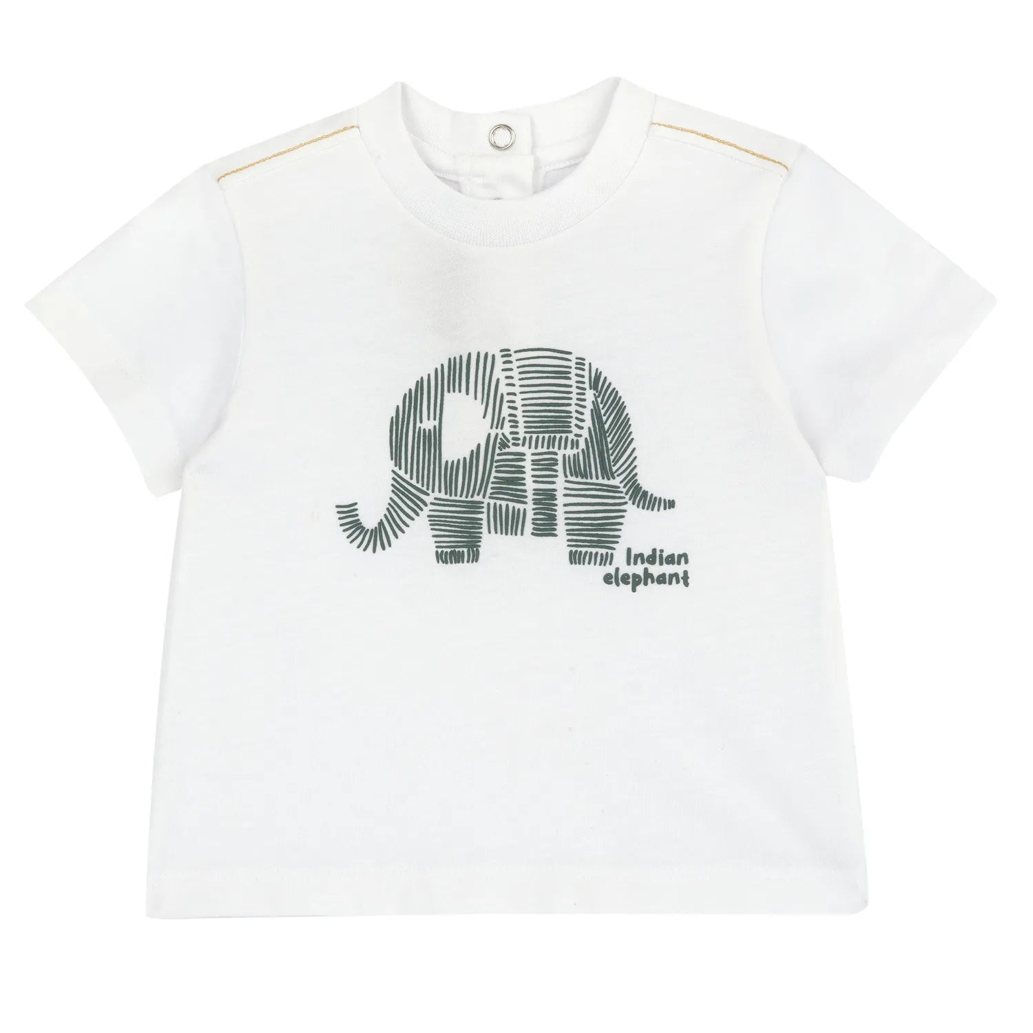 Boys White and Green Animal Printed T-shirt
