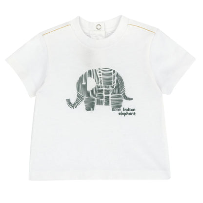Boys White and Green Animal Printed T-shirt
