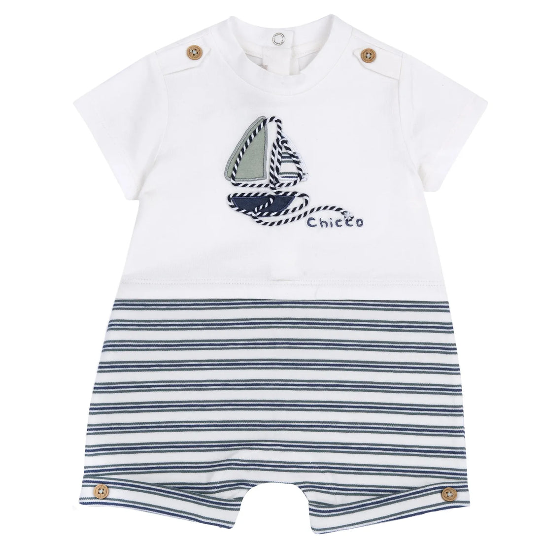 Boys White and Green Embellished Romper