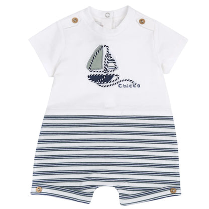 Boys White and Green Embellished Romper