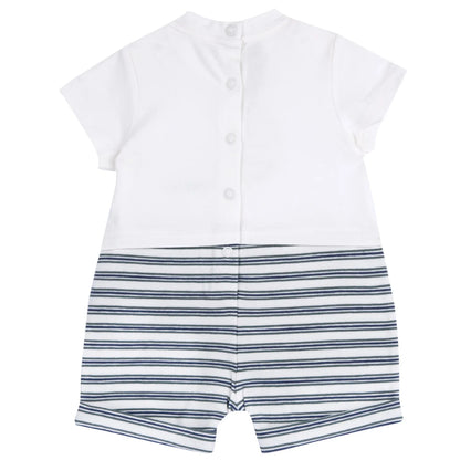 Boys White and Green Embellished Romper