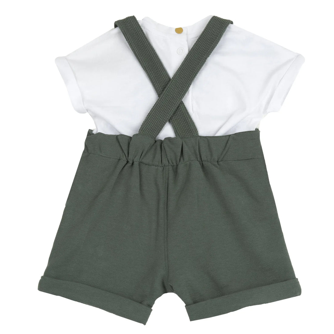 Boys White and Green Printed T-Shirt with Dungaree