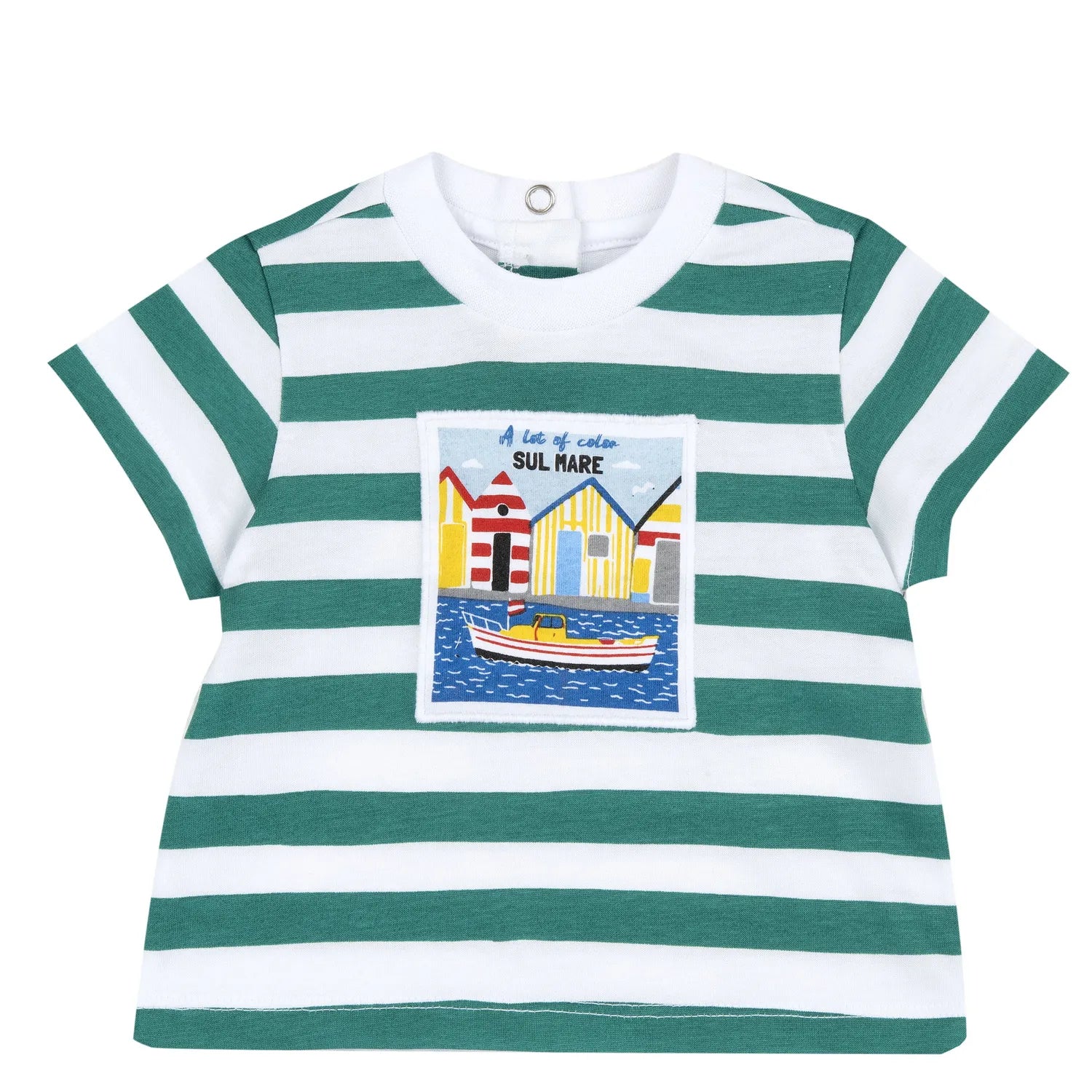 Boys White and Green Striped T-shirt