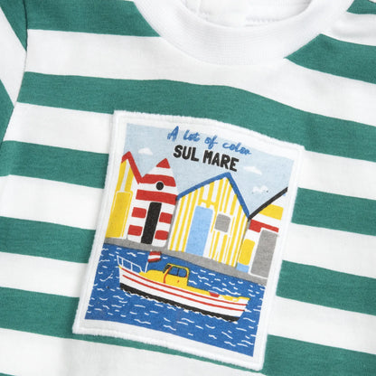 Boys White and Green Striped T-shirt