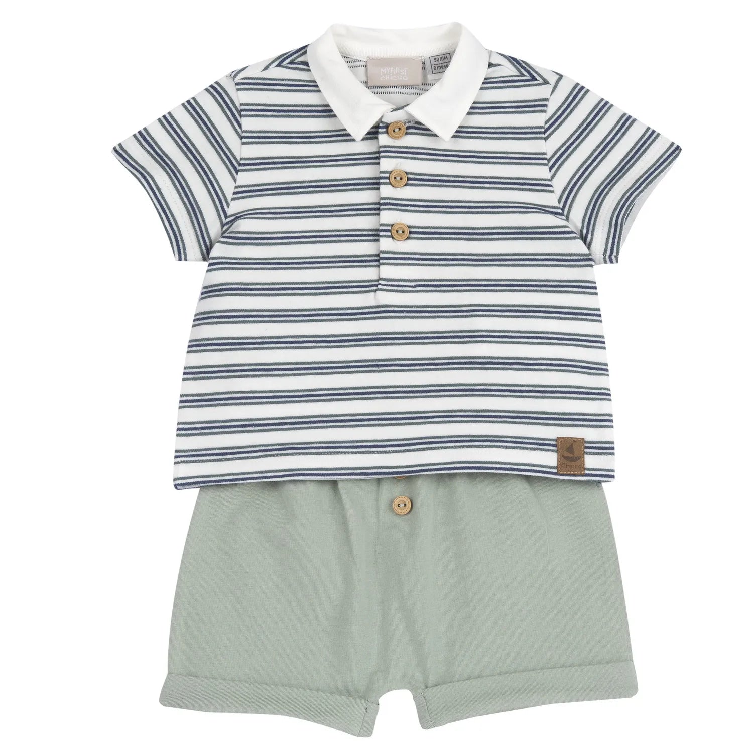 Boys White and Green Striped T-Shirt with Shorts