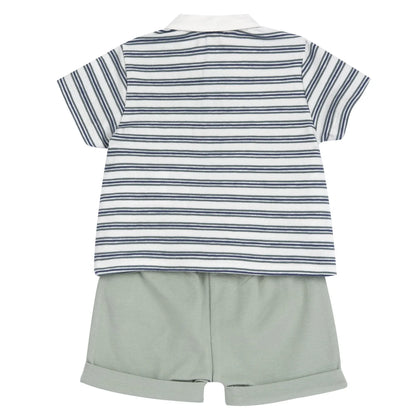 Boys White and Green Striped T-Shirt with Shorts