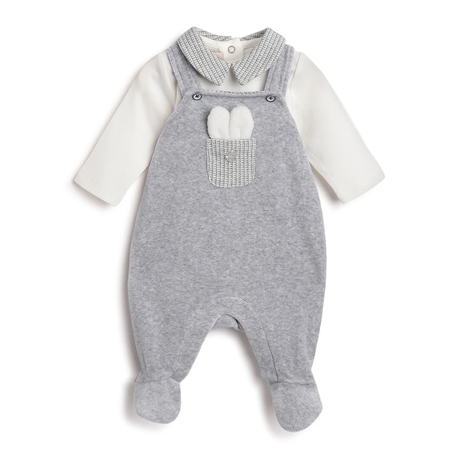 Boys White &amp; Grey Applique Bodysuit with Babysuit