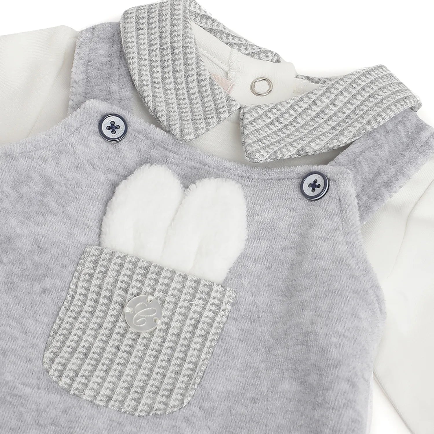 Boys White &amp; Grey Applique Bodysuit with Babysuit