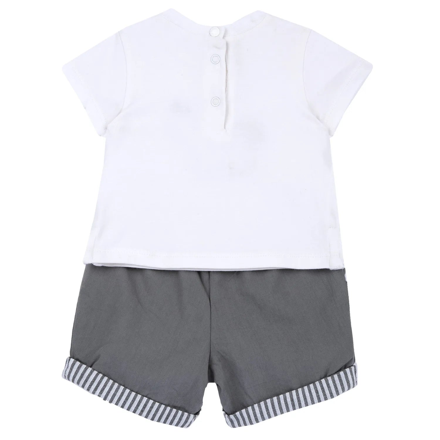 Boys White and Grey Embroidered T-Shirt with Shorts