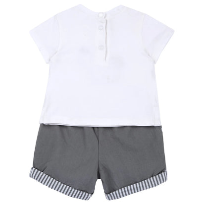 Boys White and Grey Embroidered T-Shirt with Shorts