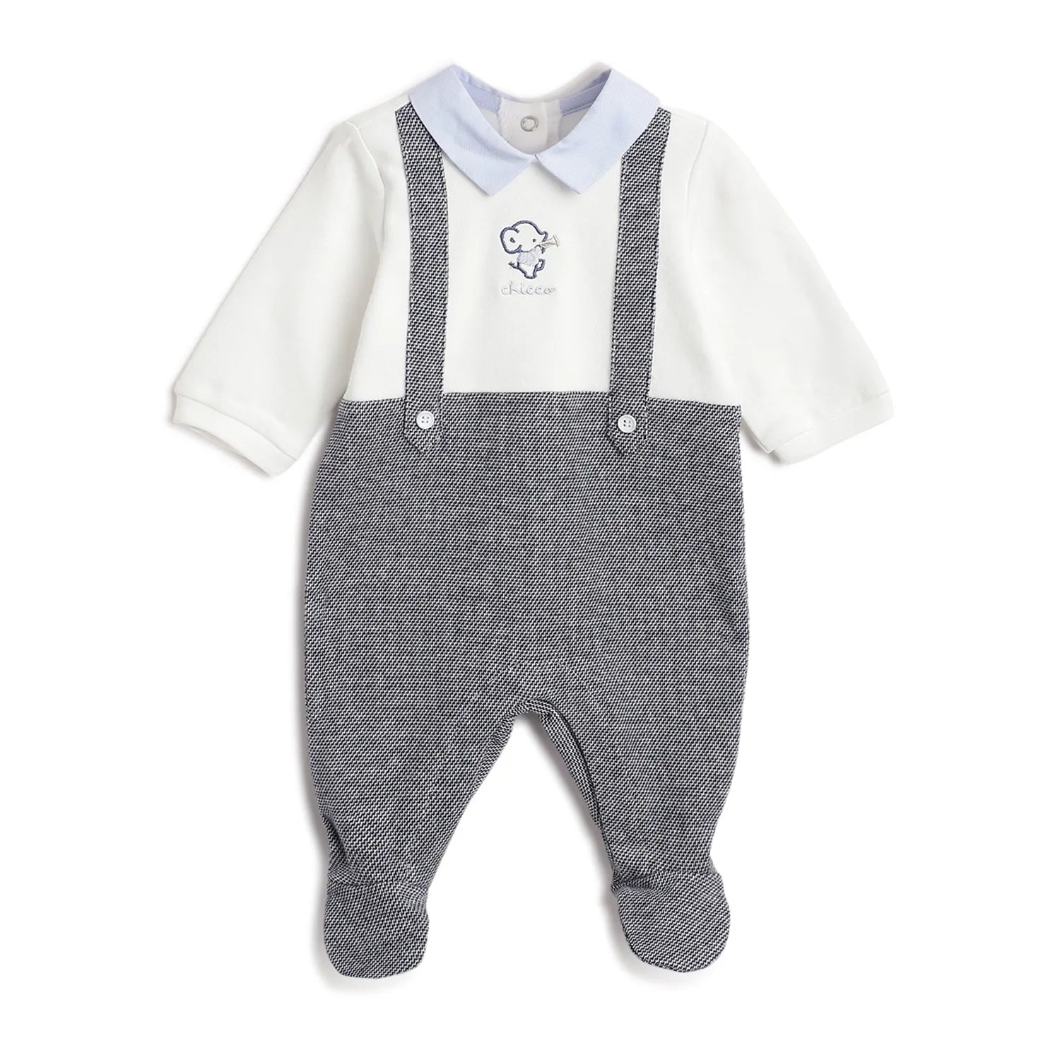 Boys White &amp; Grey Leg Opening Babysuit