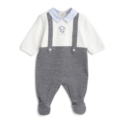 Boys White &amp; Grey Leg Opening Babysuit