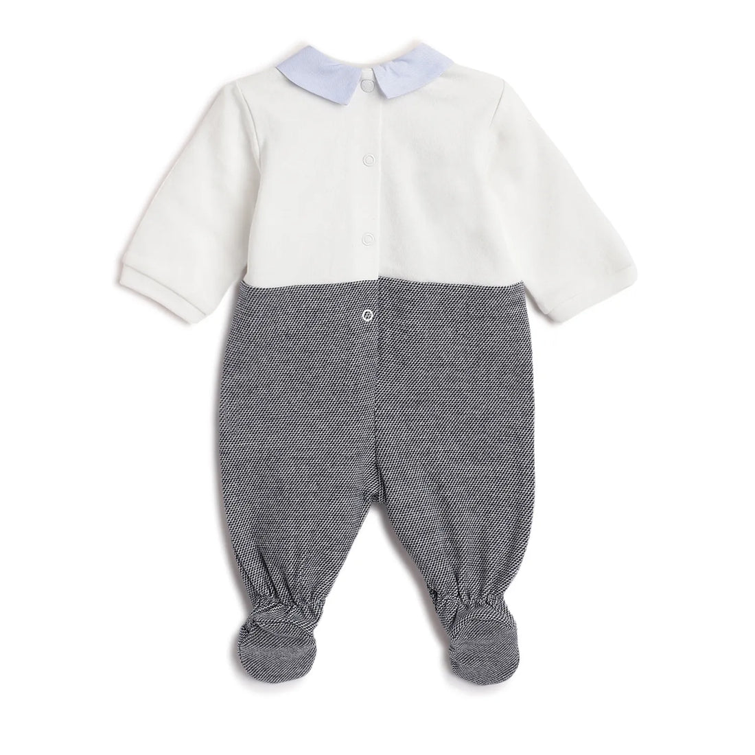 Boys White &amp; Grey Leg Opening Babysuit