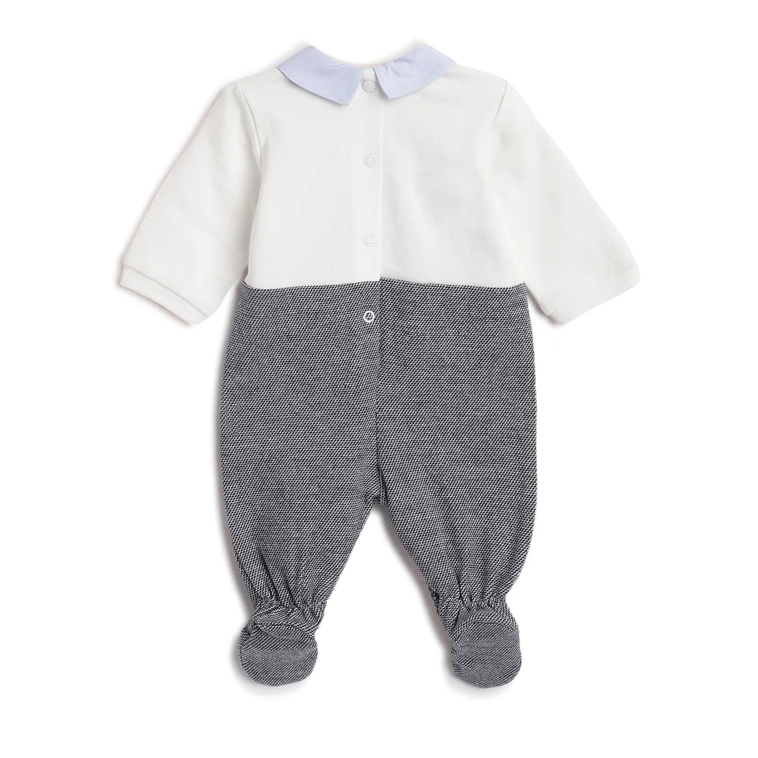 Boys White &amp; Grey Leg Opening Babysuit