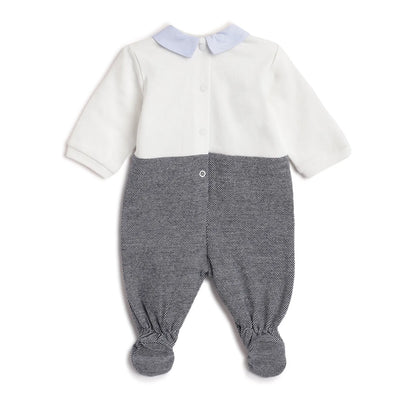 Boys White &amp; Grey Leg Opening Babysuit
