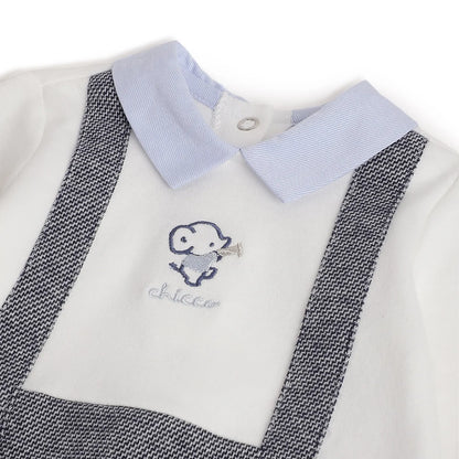 Boys White &amp; Grey Leg Opening Babysuit