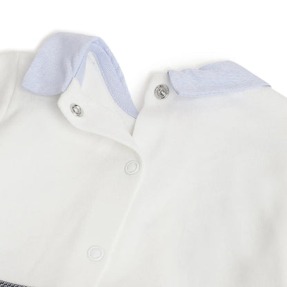 Boys White &amp; Grey Leg Opening Babysuit