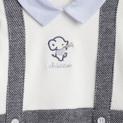 Boys White &amp; Grey Leg Opening Babysuit