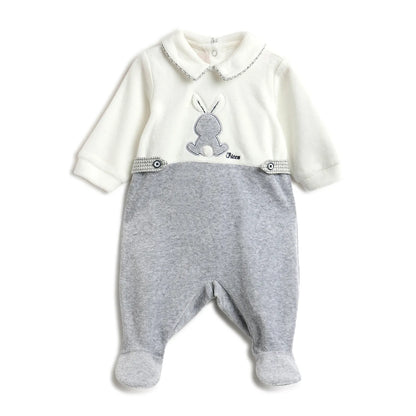 Boys White &amp; Grey Nappy Opening Babysuit