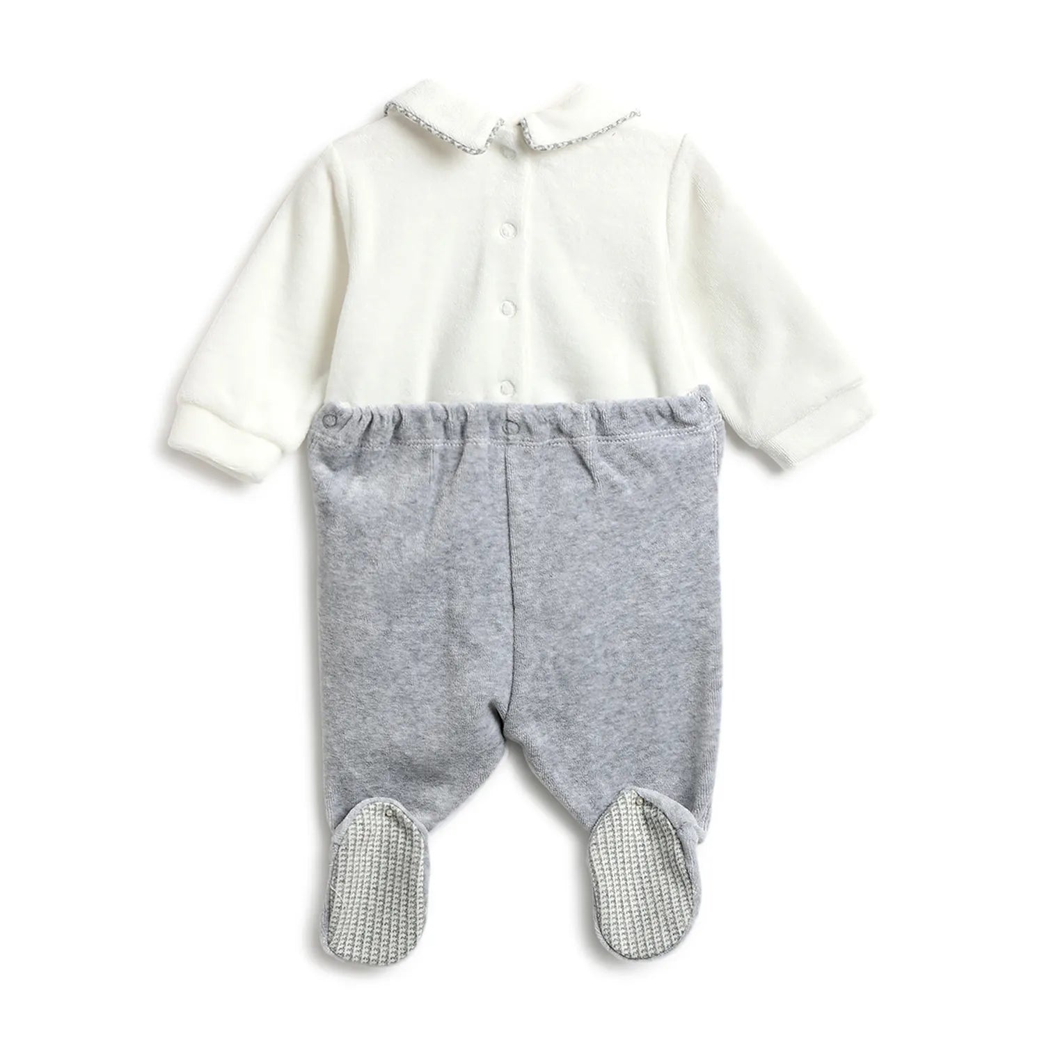 Boys White &amp; Grey Nappy Opening Babysuit