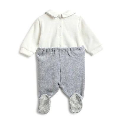 Boys White &amp; Grey Nappy Opening Babysuit