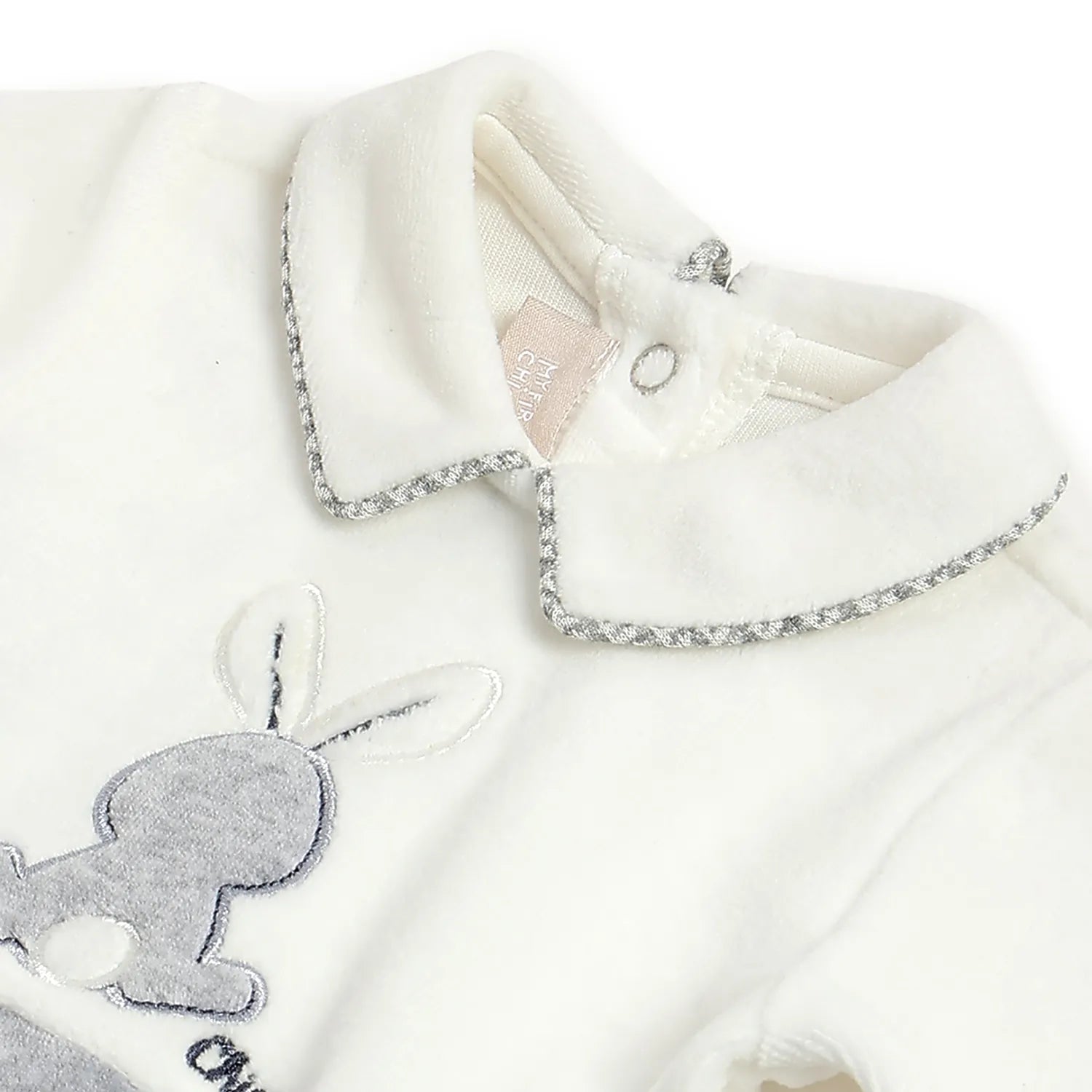 Boys White &amp; Grey Nappy Opening Babysuit