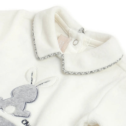 Boys White &amp; Grey Nappy Opening Babysuit