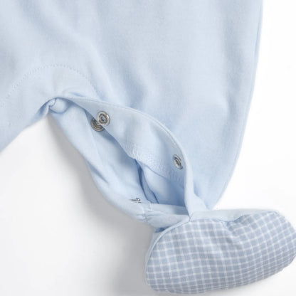 Boys White and Light Blue Embroidered Leg Opening Babysuit