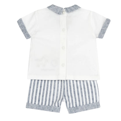 Boys White and Light Blue Embroidered Polo with Shorts
