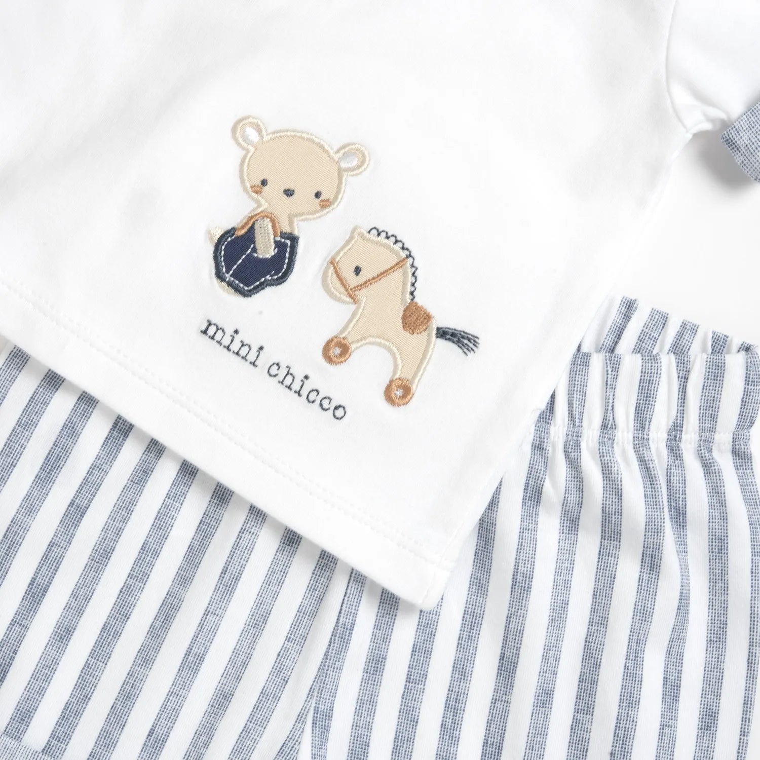 Boys White and Light Blue Embroidered Polo with Shorts