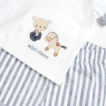 Boys White and Light Blue Embroidered Polo with Shorts