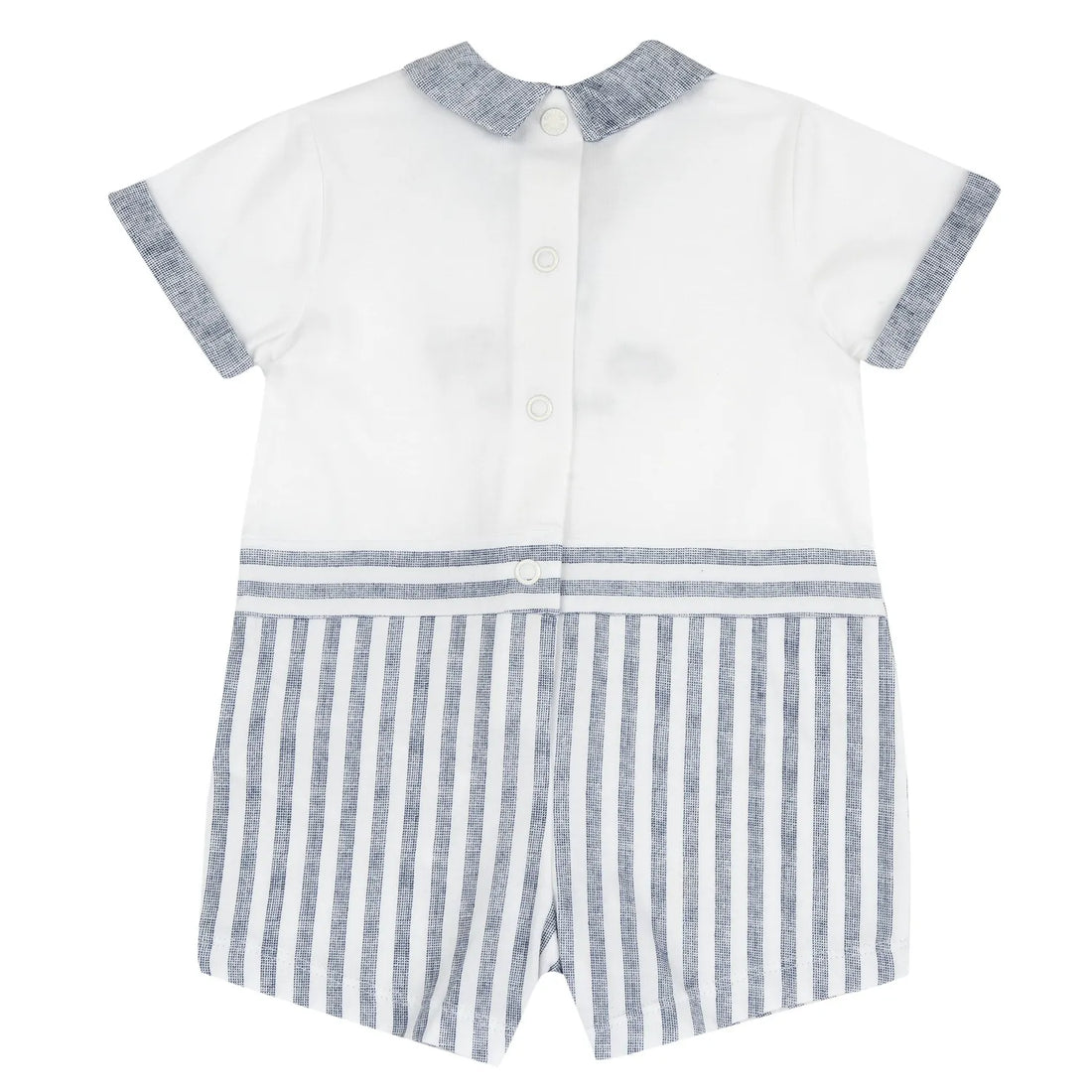 Boys White and Light Blue Embroidered Romper
