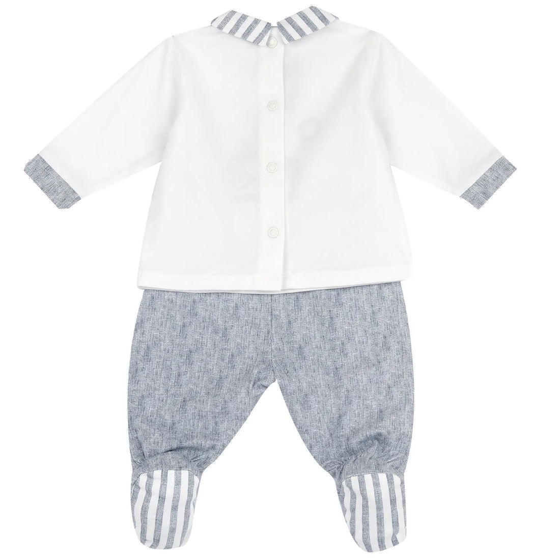 Boys White and Light Blue Embroidered Smock with Leggings