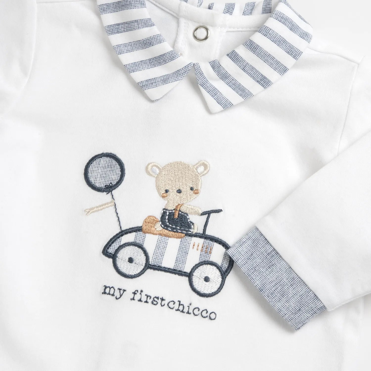 Boys White and Light Blue Embroidered Smock with Leggings