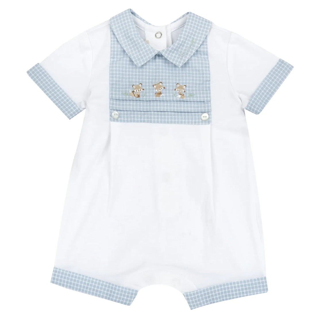 Boys White and Light Blue Short Sleeve Romper