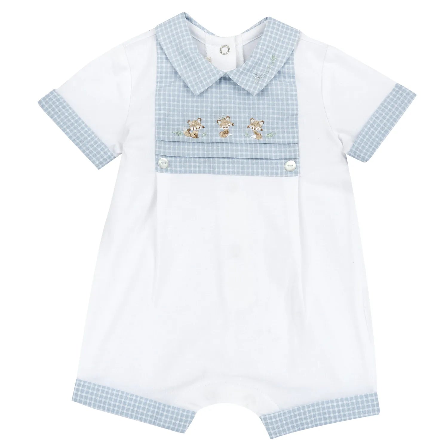 Boys White and Light Blue Short Sleeve Romper