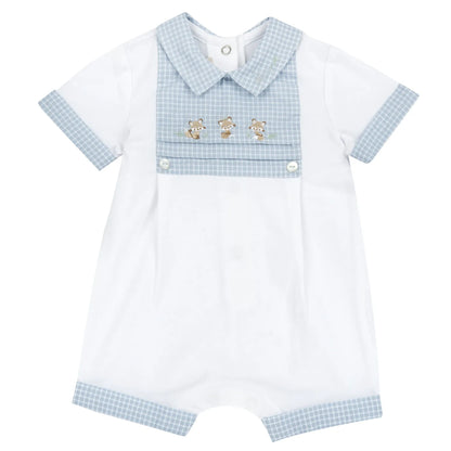 Boys White and Light Blue Short Sleeve Romper