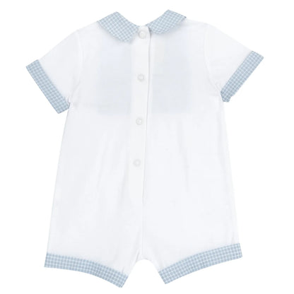 Boys White and Light Blue Short Sleeve Romper