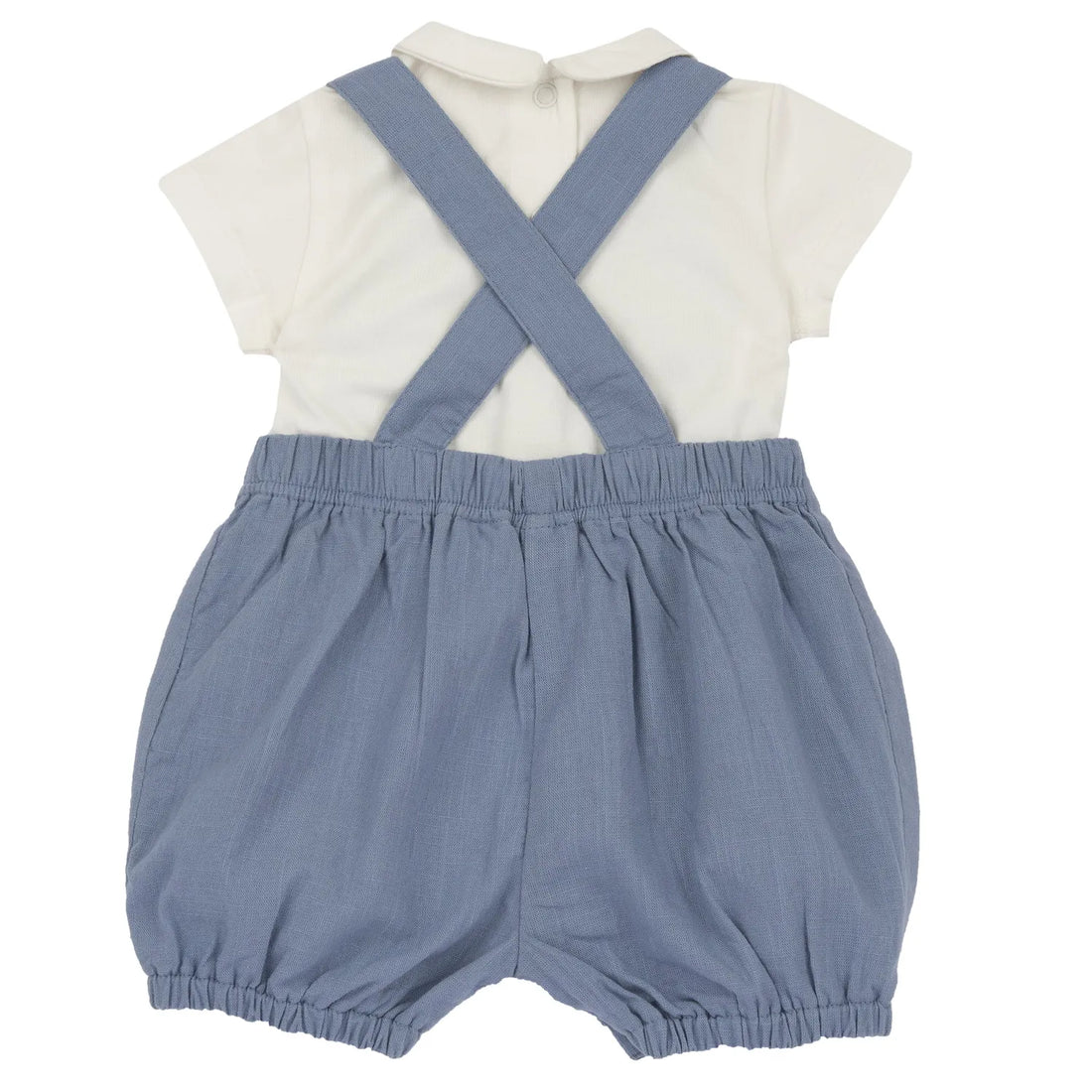 Boys White and Light Blue Solid Bodysuit with Dungaree