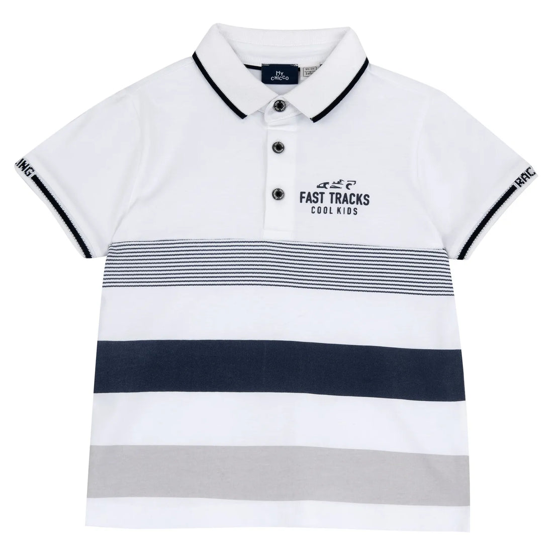 Boys White and Navy Blue Colorblocked Polo T-shirt