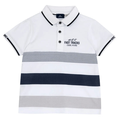 Boys White and Navy Blue Colorblocked Polo T-shirt