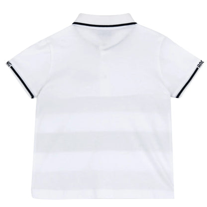 Boys White and Navy Blue Colorblocked Polo T-shirt