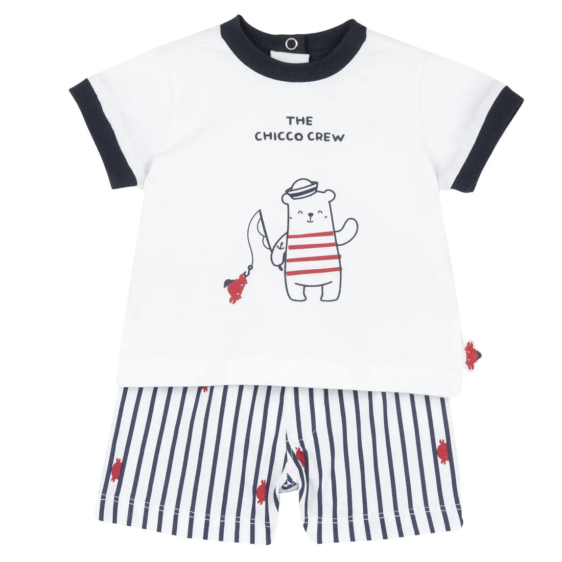 Boys White and Navy Blue Printed T-Shirt with Shorts