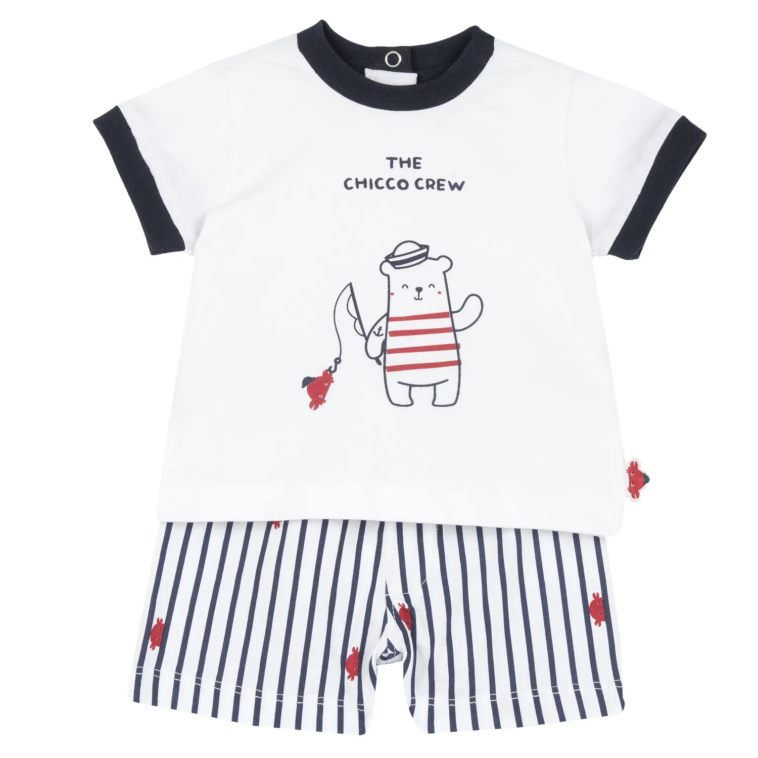 Boys White and Navy Blue Printed T-Shirt with Shorts