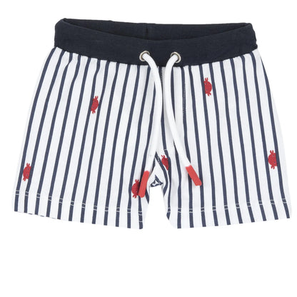 Boys White and Navy Blue Printed T-Shirt with Shorts