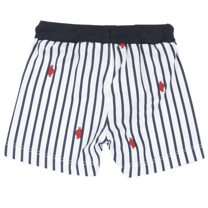 Boys White and Navy Blue Printed T-Shirt with Shorts